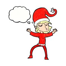 santa's helper cartoon with thought bubble N11