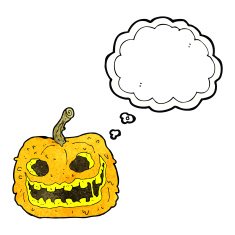 cartoon spooky pumpkin with thought bubble N21