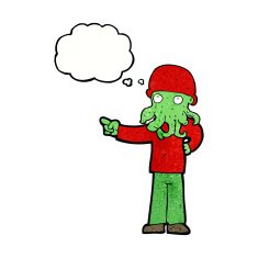 cartoon alien monster man with thought bubble N21