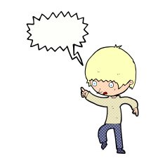 cartoon worried boy pointing with speech bubble N12