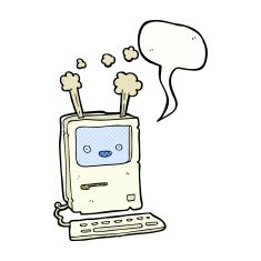 cartoon old computer with speech bubble N35