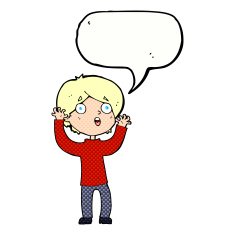 cartoon frightened man with speech bubble N98