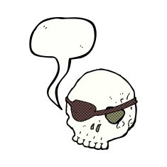 cartoon skull with eye patch speech bubble N12