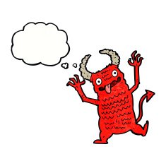 cartoon demon with thought bubble N11