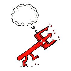 cartoon devil fork with thought bubble N11