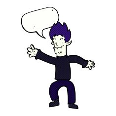 cartoon happy vampire man with speech bubble N35
