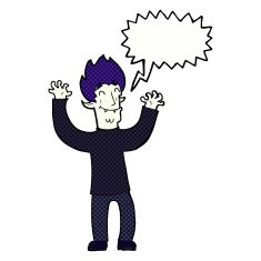 cartoon happy vampire man with speech bubble N36