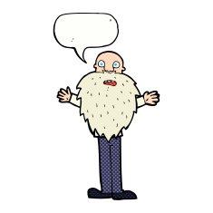 cartoon bearded old man with speech bubble N45