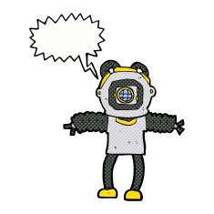 cartoon deep sea diver with speech bubble N35