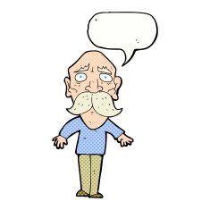 cartoon sad old man with speech bubble N24