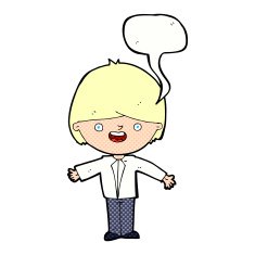 cartoon happy boy with open arms speech bubble N20