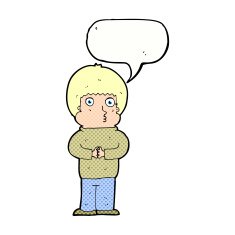 cartoon shy boy with speech bubble N23