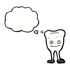 cartoon happy tooth with thought bubble N42