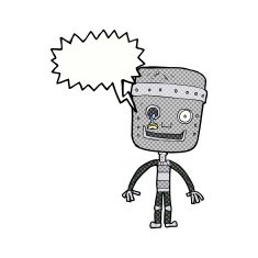 cartoon funny robot with speech bubble N95