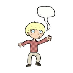 cartoon boy waving warning with speech bubble N12