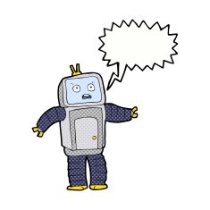 cartoon funny robot with speech bubble N96