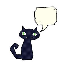 cartoon black cat with speech bubble N31