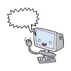 cartoon computer with speech bubble N11