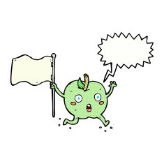 cartoon funny apple with flag speech bubble N11