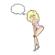 cartoon woman in lingerie with thought bubble N52