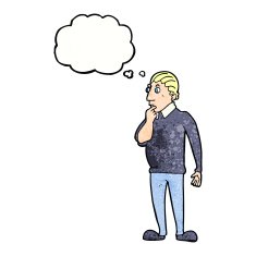 catoon curious man with thought bubble N3