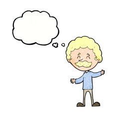 cartoon happy man with mustache thought bubble N11