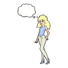 cartoon pretty woman with thought bubble N292