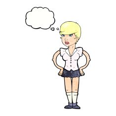 cartoon woman with hands on hips thought bubble N238