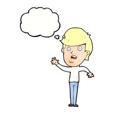 cartoon unhappy boy with thought bubble N64