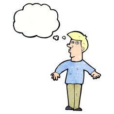 cartoon surprised man with thought bubble N148