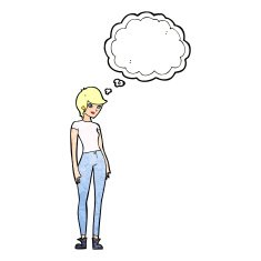 cartoon modern attractive woman with thought bubble N11