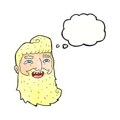 cartoon laughing bearded man with thought bubble N10