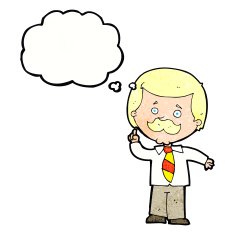 cartoon newsreader man with idea thought bubble N10