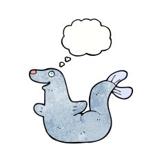 cartoon seal with thought bubble N20