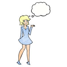 cartoon pretty woman in dress with thought bubble N52