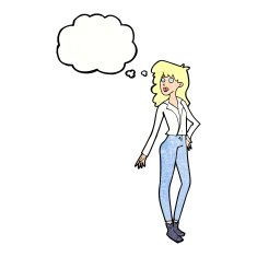 cartoon pretty woman with thought bubble N297