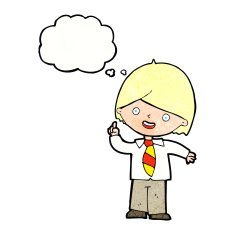 cartoon school boy answering question with thought bubble N54