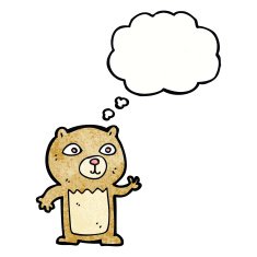 cartoon waving teddy bear with thought bubble N40
