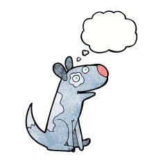 cartoon happy dog with thought bubble N91