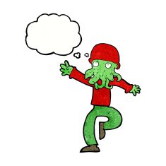 cartoon alien monster man with thought bubble N22
