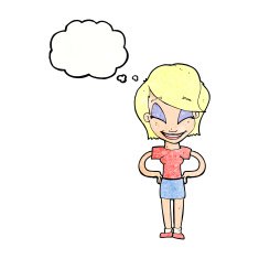 cartoon woman with hands on hips thought bubble N239