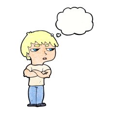 cartoon annoyed boy with thought bubble N44