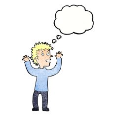 cartoon excited boy with thought bubble N157