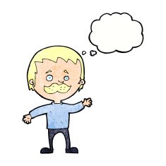 cartoon man with mustache waving thought bubble N33