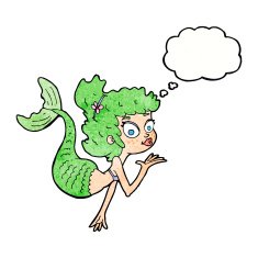 cartoon pretty mermaid with thought bubble N42