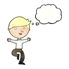 cartoon excited man with thought bubble N75