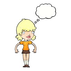 cartoon happy woman with thought bubble N279