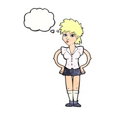 cartoon woman with hands on hips thought bubble N240