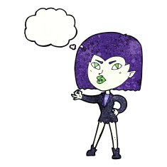 cartoon vampire girl with thought bubble N242