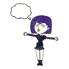cartoon vampire girl with thought bubble N243